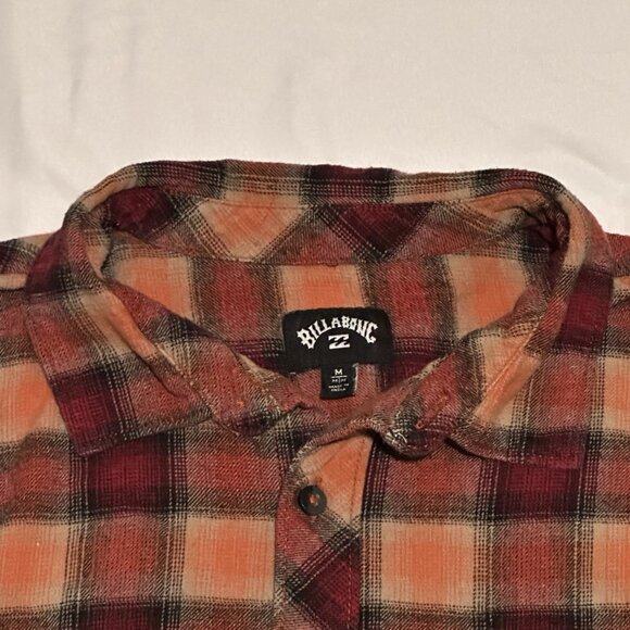 Billabong Flannel Mens Medium Orange Plaid Coastline Core Fit Stretch Shirt Sz M - Picture 4 of 9